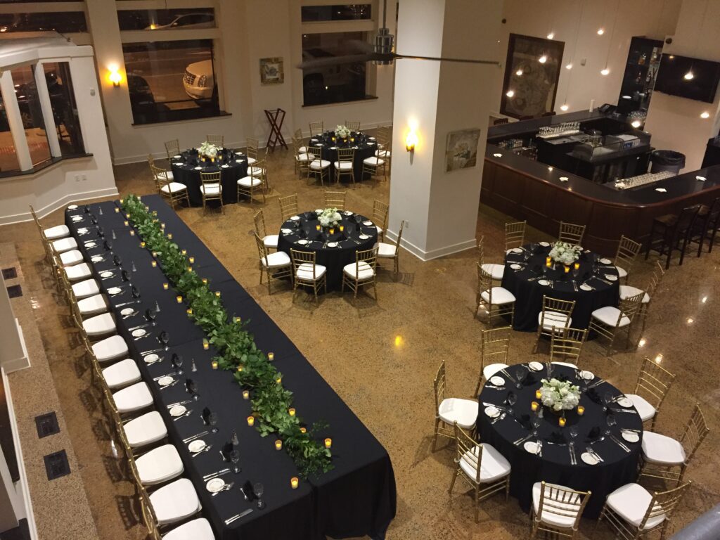 reception event set up in bar area of the Florentine building
